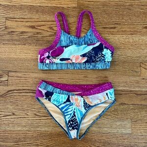 ATHLETA Girl Bikini Swin Top Bottom Paradise Splash Pattern Sz M 8-10